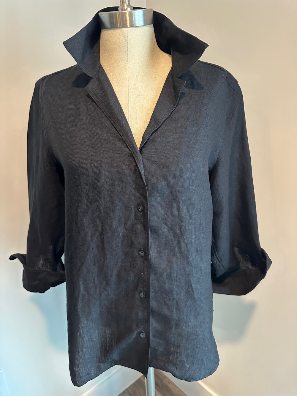 LAUREN RALPH LAUREN 100% Linen Classic Blouse Black MEDIUM EXCELLENT CONDITION